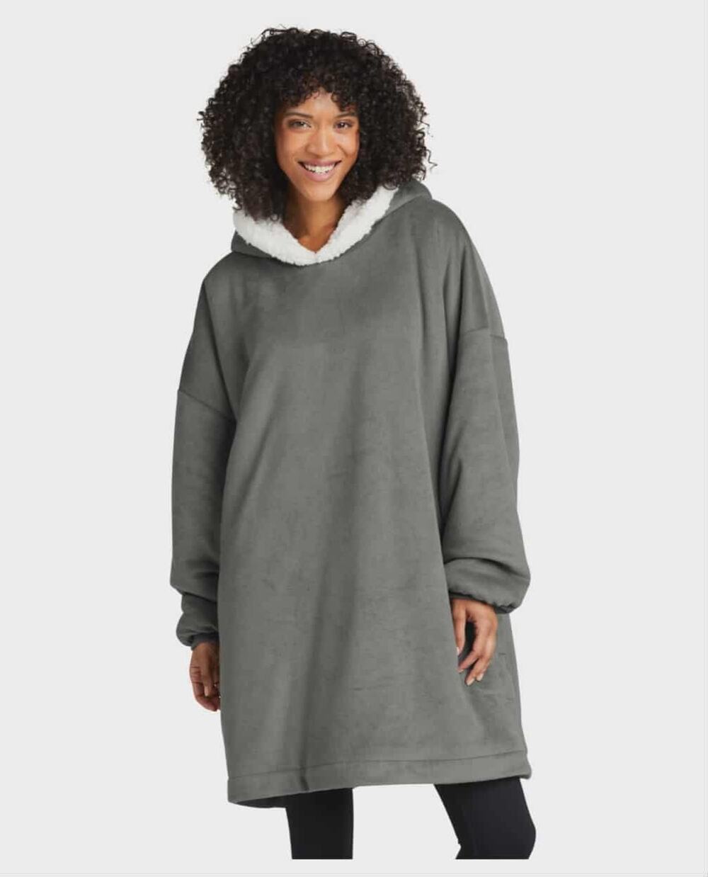 Port Authority Mountain Lodge Gray Wearable Blanket Fleece Warm Cozy Hooded